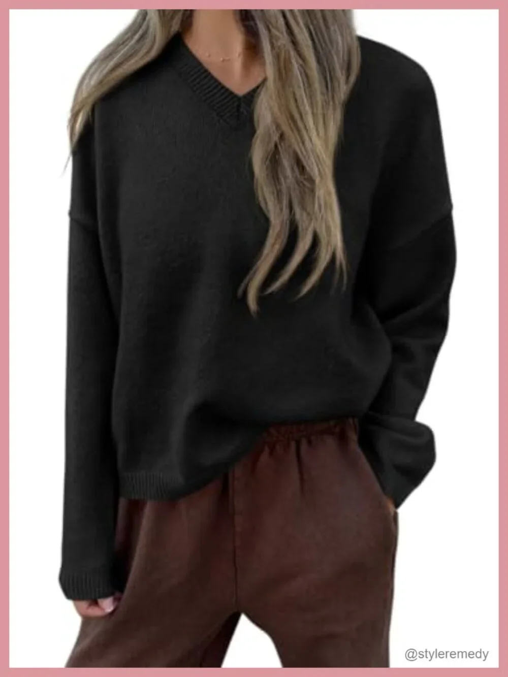 Women's Cozy V-Neck Chunky Knit Pullover Sweater Long Sleeve Stretchy Soft Warm